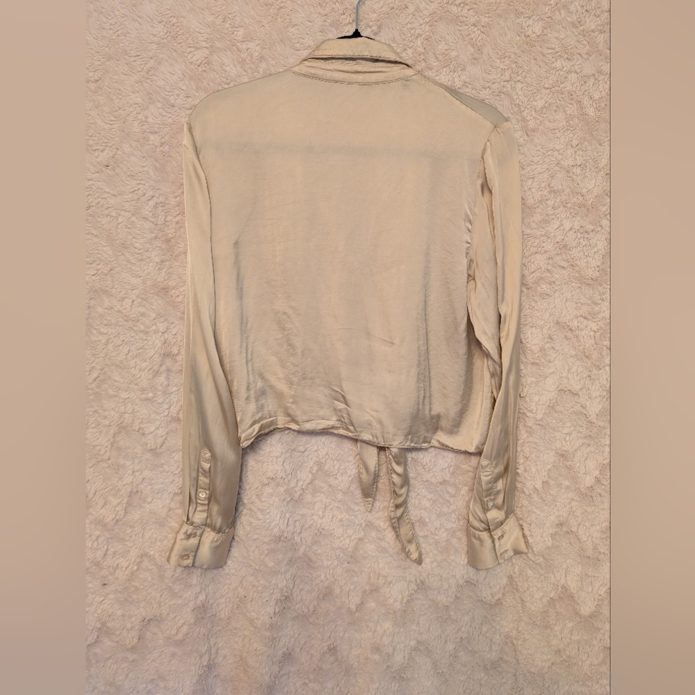 Aritzia Wilfred Cream Satin Tie-Front Blouse - Picture 3 of 6